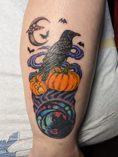 Explore black cover up tattoo ideas, creative tattoo ideas in Powell, available at Riot Ink