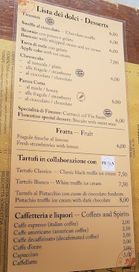 Osteria de' Peccatori à Florence menu