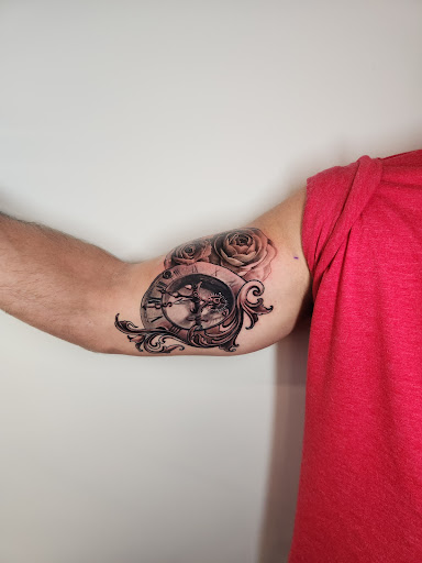 Explore elephant thigh tattoo ideas, creative tattoo ideas in Independence, available at Bare Skin Tattoo