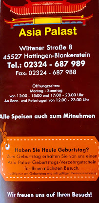 Restaurant asiatique Mongolisches Grill-Restaurant “Asia-Palast“ à Hattingen (la carte)