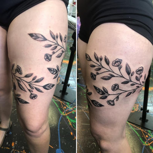 Explore butterfly leg tattoo ideas, creative tattoo ideas in Redding, available at Caddy Daddys