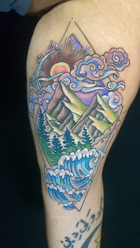 Explore shoulder flower tattoo ideas, creative tattoo ideas in Concord, available at Arrows and Embers Custom Tattoo