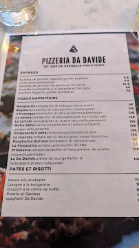 Menu du Pizzeria da davide à Paris