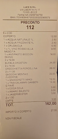 Carte du Boccon Divino à Lecce