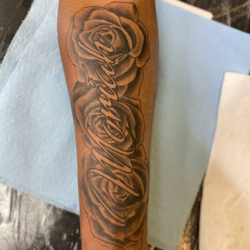 Explore tattoo ideas for your dog, creative tattoo ideas in Mckinney, available at Borrowed Time Fine Art Gallery Tattoo Shop