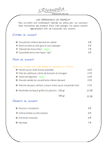 Menu du L'Escondida à Rennes-le-Château