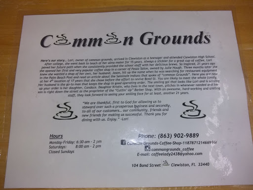 Coffee Shop «Common Grounds Coffee Shop», reviews and photos, 104 Bond St # A, Clewiston, FL 33440, USA