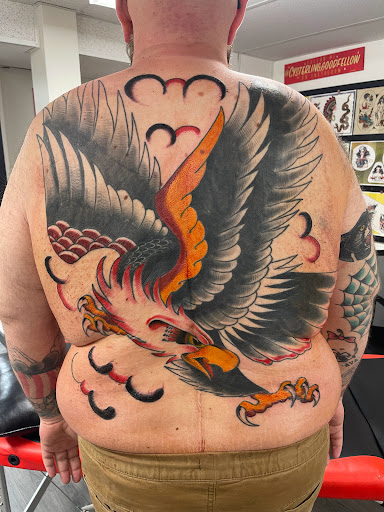 Explore sticker sleeve tattoo ideas, creative tattoo ideas in Concord, available at Sterling Tattoo Club