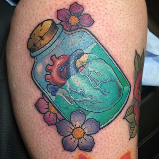 Explore heart name tattoo ideas, creative tattoo ideas in Staten Island, available at Inkstained Tattoo Studio