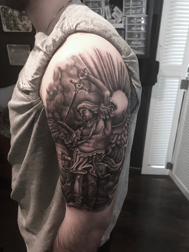 Explore family arm sleeve tattoo ideas, creative tattoo ideas in Kingsford, available at Deft Tattoo Studio