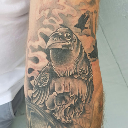 Explore sleeve men tattoo ideas, creative tattoo ideas in Myrtle Beach, available at Aces High Tattoo