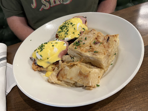 Biscuit Benedict with scalloped potatoes