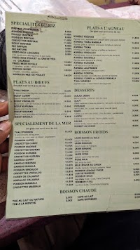 Restaurant New Pondichery à Paris carte