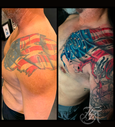 Explore fire tattoos ideas, creative tattoo ideas in Addison, available at Cat Tattoo