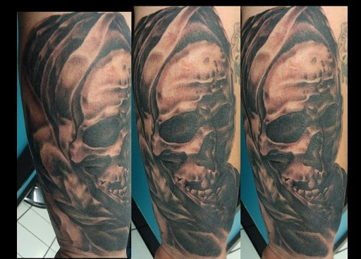 Explore tattoo ideas for men leg, creative tattoo ideas in Channahon, available at Supersauce Tattoo Company