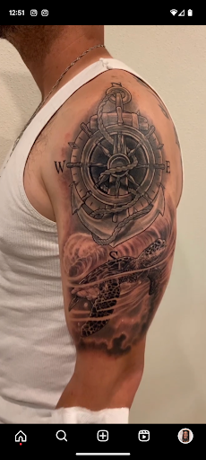 Explore male thigh tattoo ideas, creative tattoo ideas in Spring, available at Kreative Kingdom Tattoo Studio