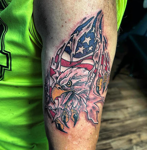 Explore barber pole tattoo ideas, creative tattoo ideas in Hudson Falls, available at ALTERED ADDICTION TATTOOS