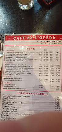 Café de l'Opéra à Paris menu