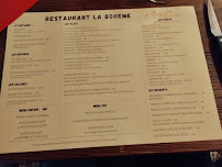 Carte du Restaurant La Bohème à Le Grand-Bornand