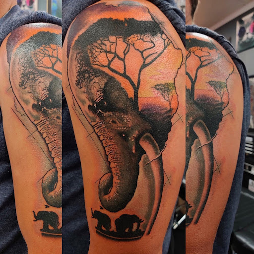 Explore trap house tattoo ideas, creative tattoo ideas in Dallas, available at M Street Tattoo Studio