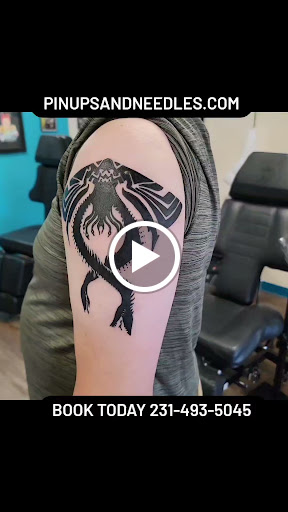 Explore black tattoo cover up ideas, creative tattoo ideas in Traverse City, available at Pinups & Needles