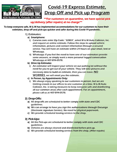 Auto Body Shop «M & M Auto Collision, Inc.», reviews and photos, 4226 Daubert St, Orlando, FL 32803, USA