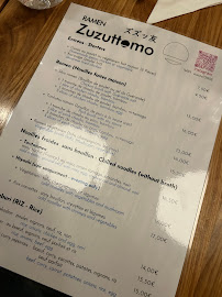 Restaurant de nouilles (ramen) Zuzuttomo - Original Ramen Noodles from 日本 à Paris (le menu)