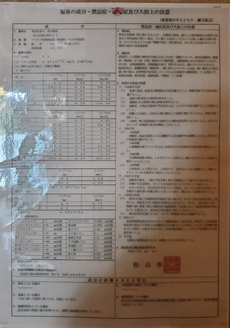 東道後のそらともり 愛媛県松山市南久米町 スパ グルコミ