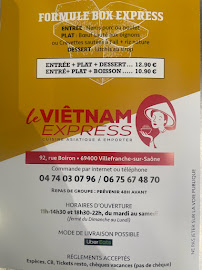 Menu / carte de Le Vietnam express à Villefranche-sur-Saône