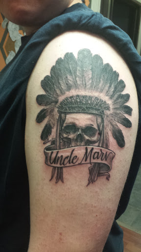 Explore anime leg tattoo ideas, creative tattoo ideas in Fargo, available at 46 & 2 Tattoo