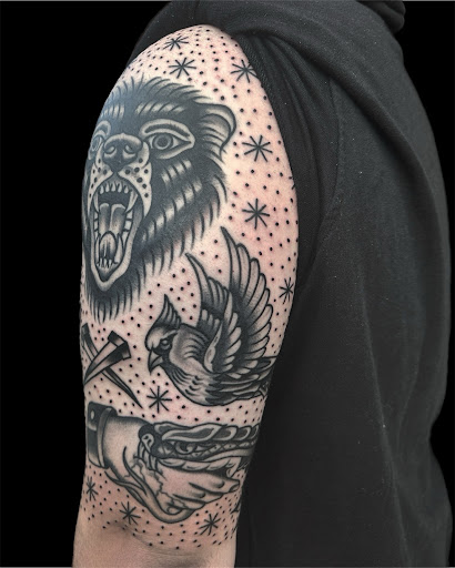 Explore hawk tattoo ideas, creative tattoo ideas in Johnson City, available at Gold Cross Tattoo Co.