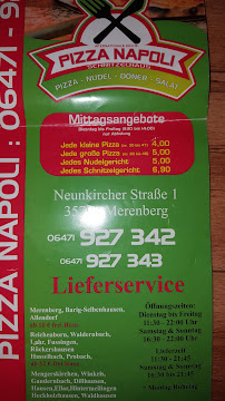 Menu / carte de Pizza Napoli à Merenberg