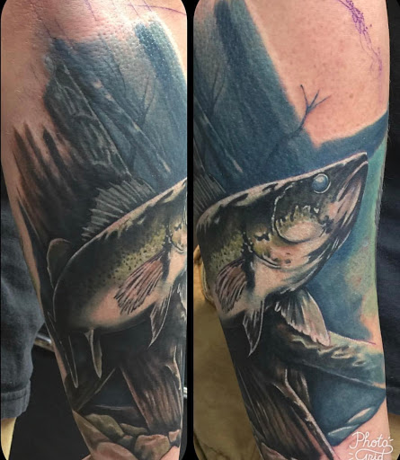 Explore mens family sleeve tattoo ideas, creative tattoo ideas in Lakeville, available at SharkTooth Tattoo & Gallery