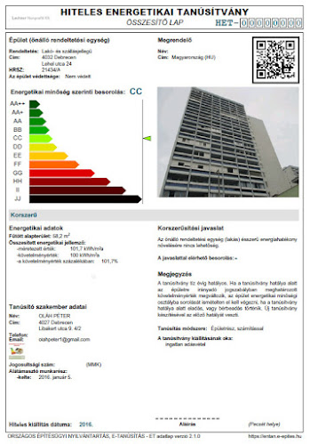 Oláh Péter -Energetikai tanúsítvány készítés - Építészmérnök