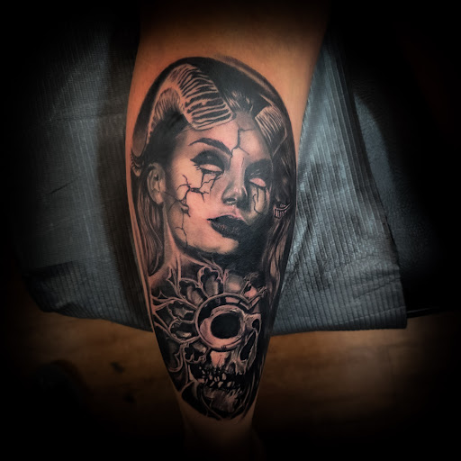 Explore mens patchwork tattoo ideas, creative tattoo ideas in Littleton, available at Wicked Heart Art Collective