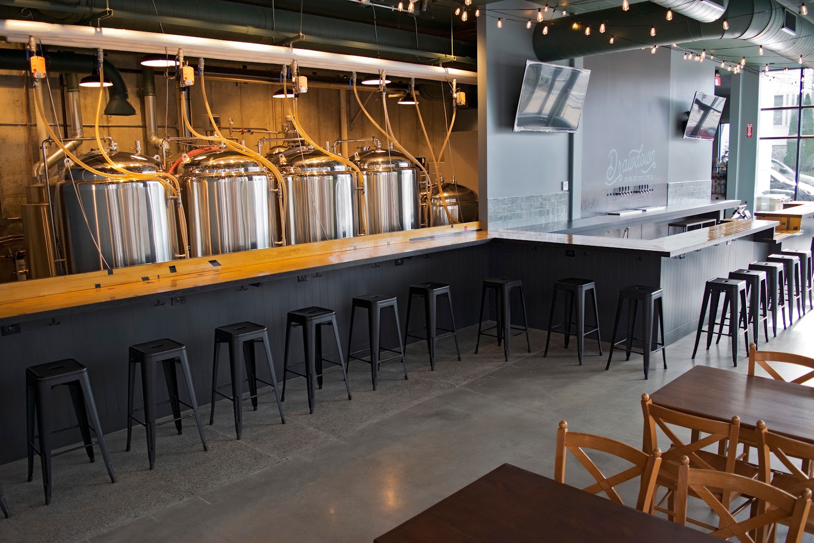 A pint of beer on a bar