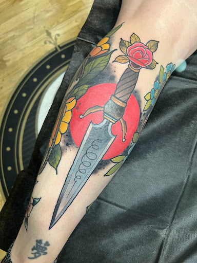 Explore leg tattoo idea for men, creative tattoo ideas in Albuquerque, available at Blacklist Tattoo Parlour Tattoo Shop in Albuquerque