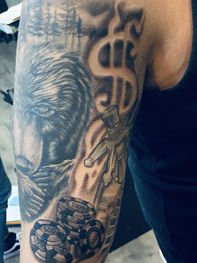 Explore angel tattoo sleeve ideas, creative tattoo ideas in Waterville, available at MADD INK Tattoo & Piercing Studio