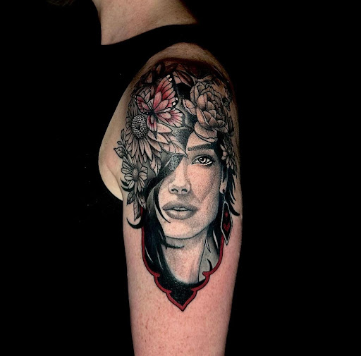 Explore pitbull dog tattoo ideas, creative tattoo ideas in Charlotte, available at Canvas Tattoo & Art Gallery