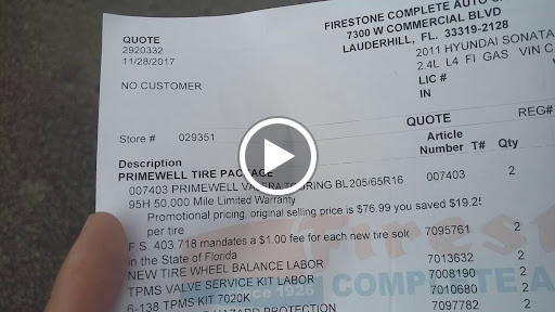 Tire Shop «Firestone Complete Auto Care», reviews and photos, 7300 W Commercial Blvd, Lauderhill, FL 33319, USA
