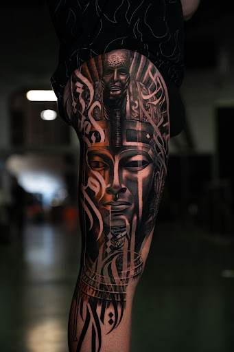 Explore half sleeve tattoo ideas for men, creative tattoo ideas in Los Angeles, available at Surrender Inc. Tattoo