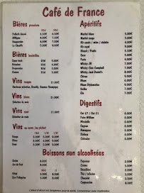 Menu / carte de Cafe De France. à Saint-Ouen-sur-Seine