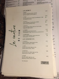 Restaurant végétarien La cantine de Sam à Paris (le menu)