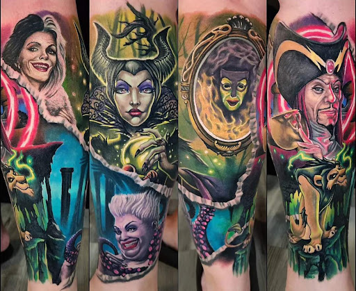 Explore sleeve tattoo filler ideas, creative tattoo ideas in Utica, available at Watchtower Tattoo Company