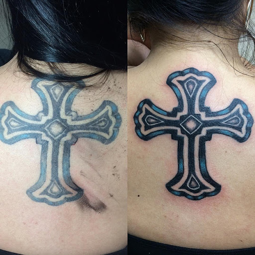 Explore neck tattoo ideas for woman, creative tattoo ideas in Stockton, available at Stockton Tattoo & Piercing