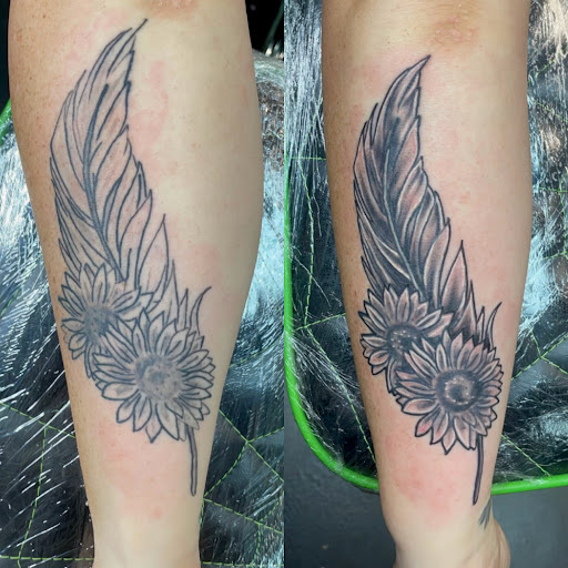 Explore leg cover up tattoo ideas, creative tattoo ideas in Meridian, available at Creative Pain Tattoo Studio
