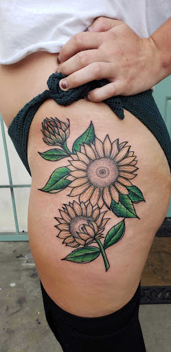 Explore mens sleeve tattoo filler ideas, creative tattoo ideas in San Diego, available at Funhouse Tattoo