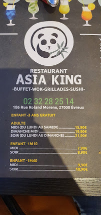 Asia King à Évreux menu