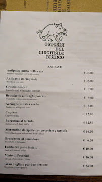 Osteria Cinghiale Bianco à Florence menu