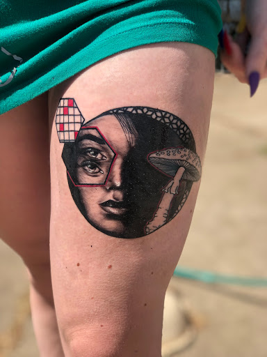 Explore leg tattoo cover up ideas, creative tattoo ideas in Forest Grove, available at Necropolis Tattoo